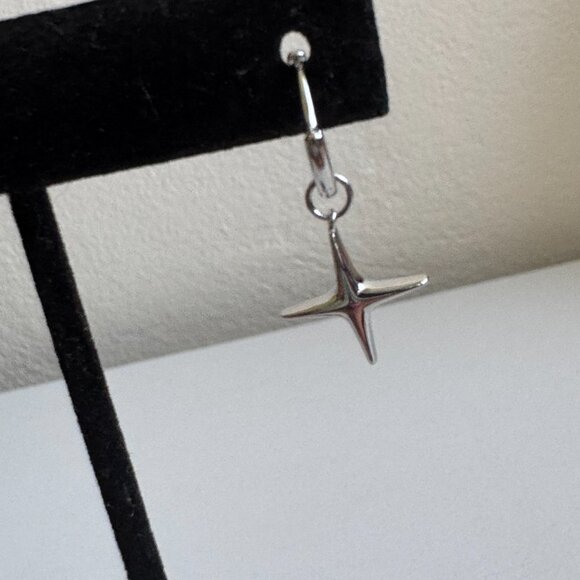 Sterling Silver Hoop Earrings with Pearl & Star Charms - Picture 4 of 9